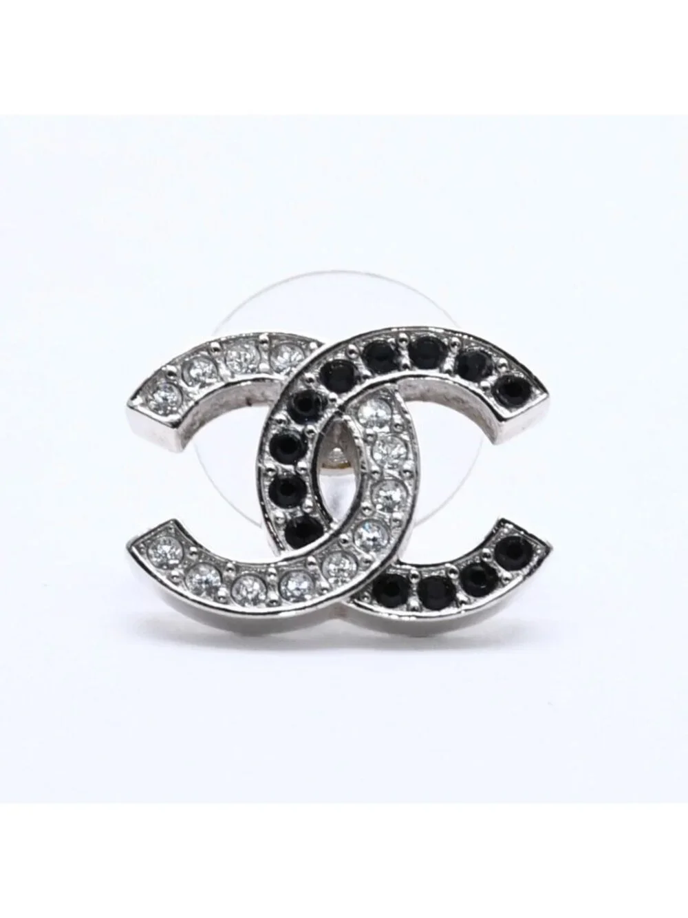 Chanel CC Logo Single Earrings 24 Rhinestone Silver Black Clear